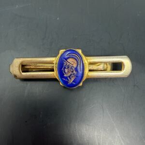 Vintage Tie Bar Blue Roman Soldier Cameo Intaglio Gold Tone 61mm Clip